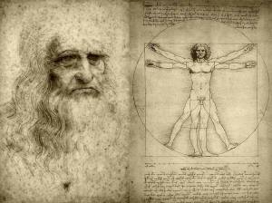 Leonardo da Vinci (exemplo claro de humanista e renacentista) e o seu debuxo O home de Vitruvio ( o home coma “medida de todas as cousas “)